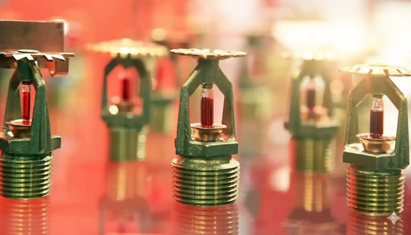 sprinkler system heads lined up