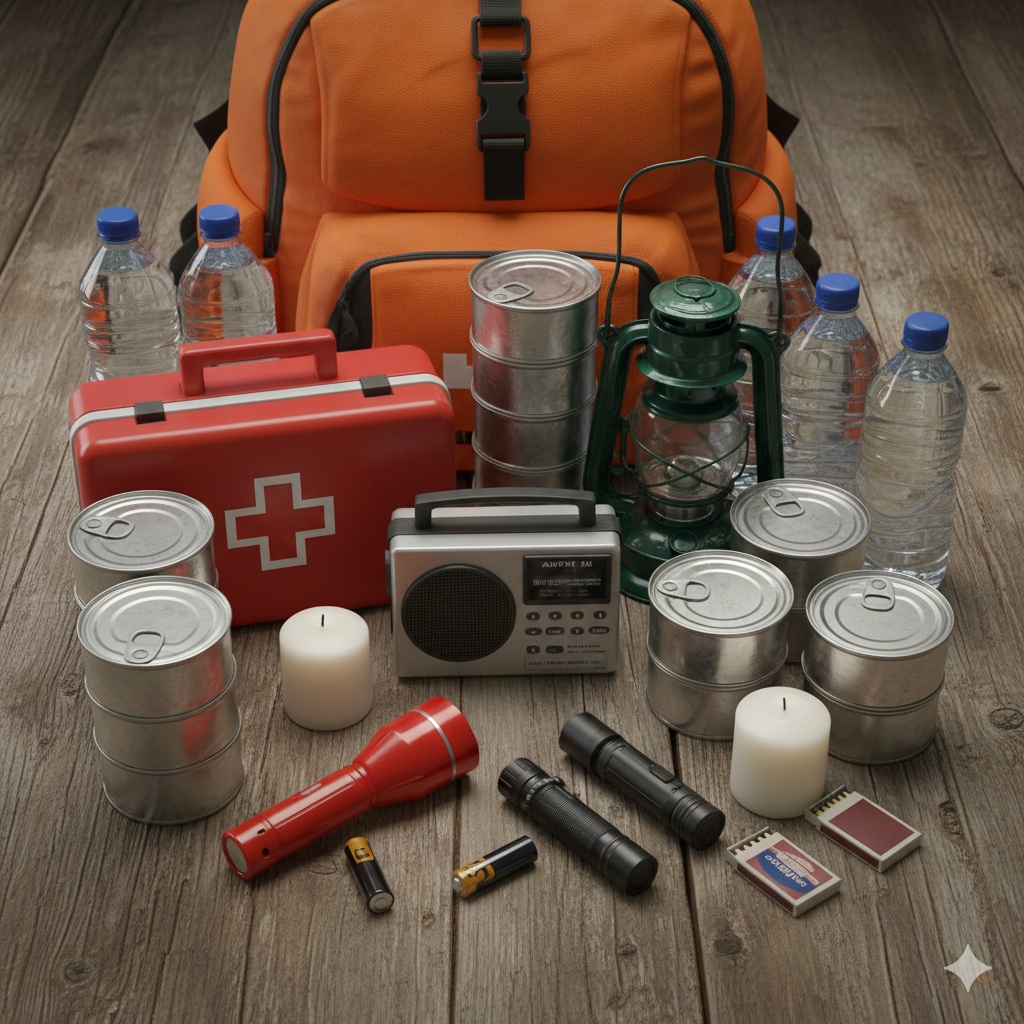 First aid and Emergency kit on the table