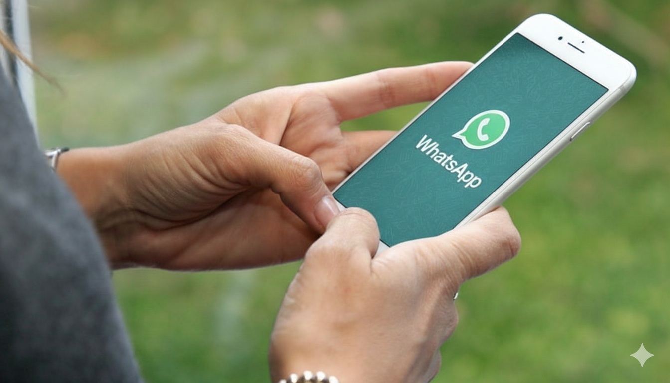 A man holding his smartphone and using WhatsApp