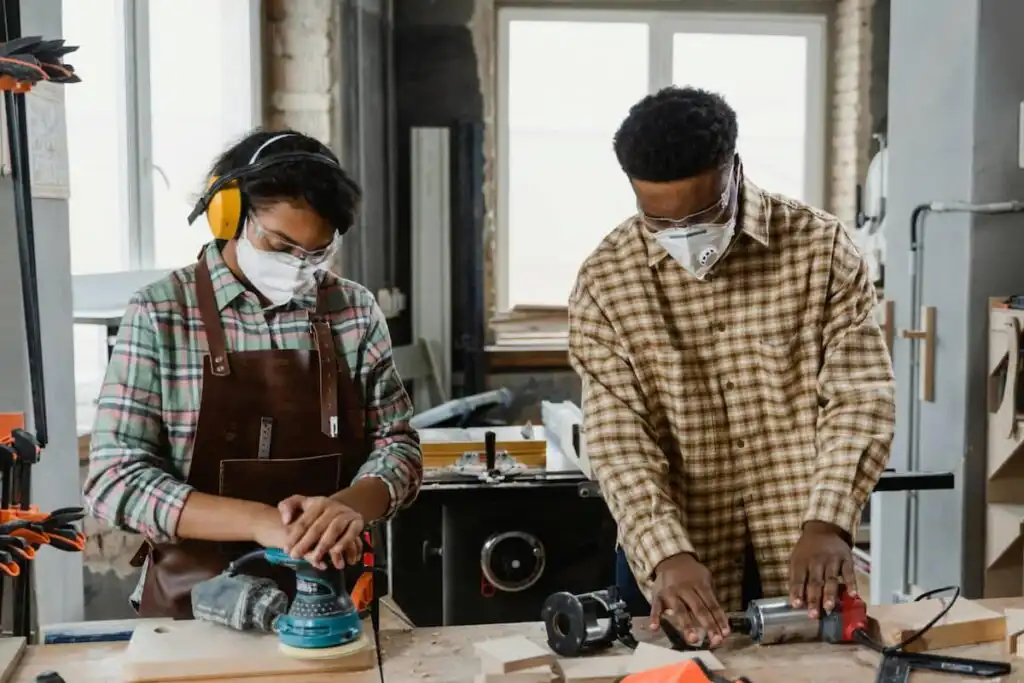 two carpenters working