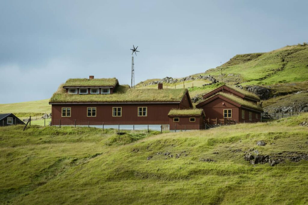 A House with Grass on the Roof on Faroe Islands