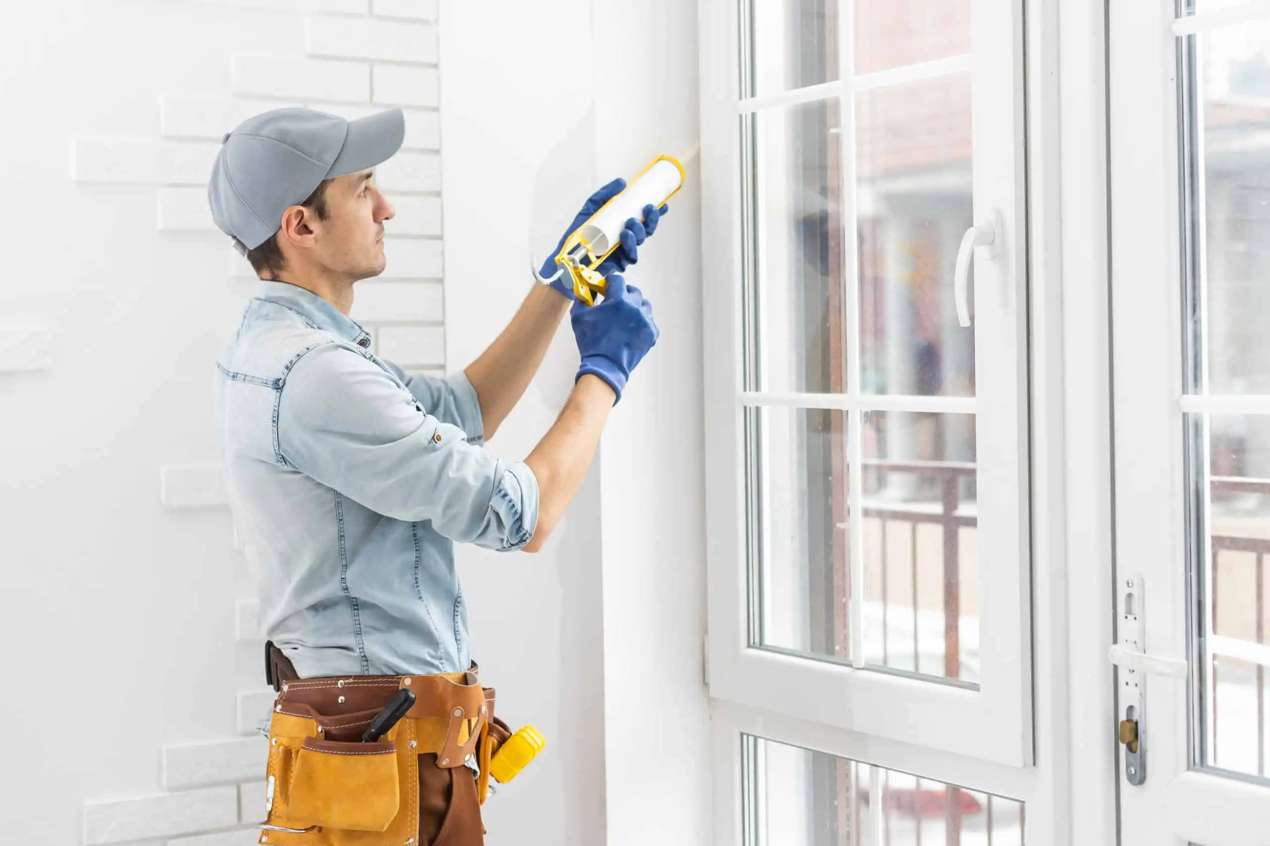 A man doing window repair service